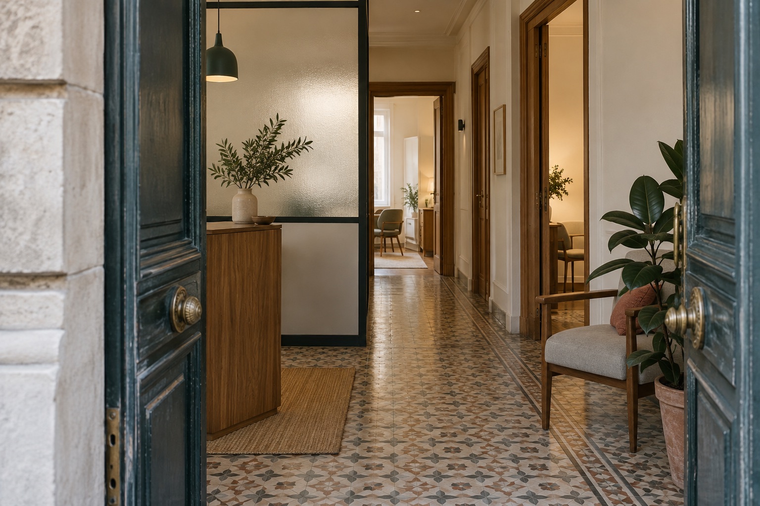 Entrada lluminosa d’un centre de psicologia de Barcelona amb diverses sales de consulta