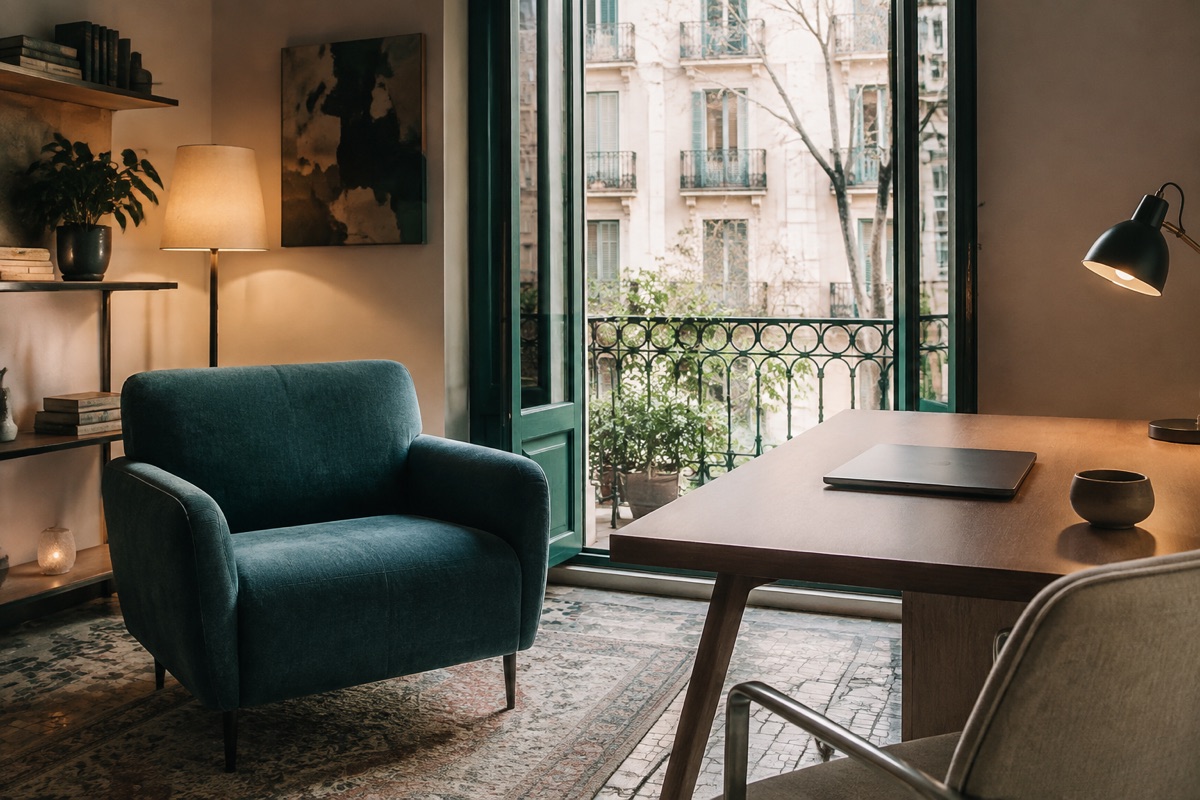 Consulta de Barcelona amb ordinador i butaques per a teràpia híbrida