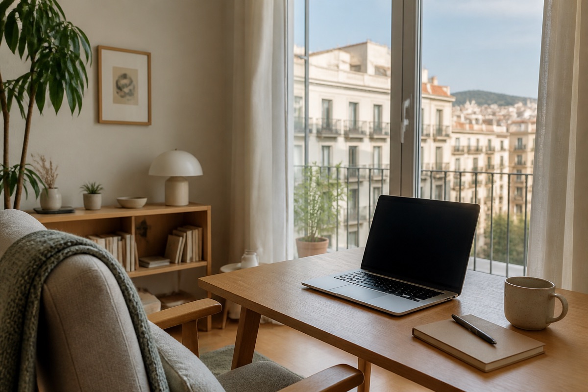 Consulta de psicologia amb ordinador i butaques a Barcelona